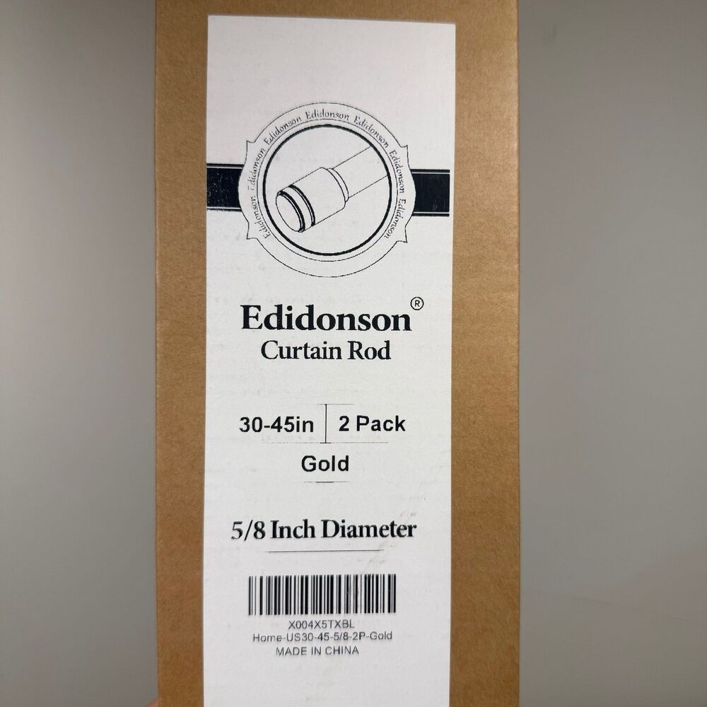 Edidonson Curtain Rod 30-45in 2 Pack Gold 5/8 Inch Diameter, NIB